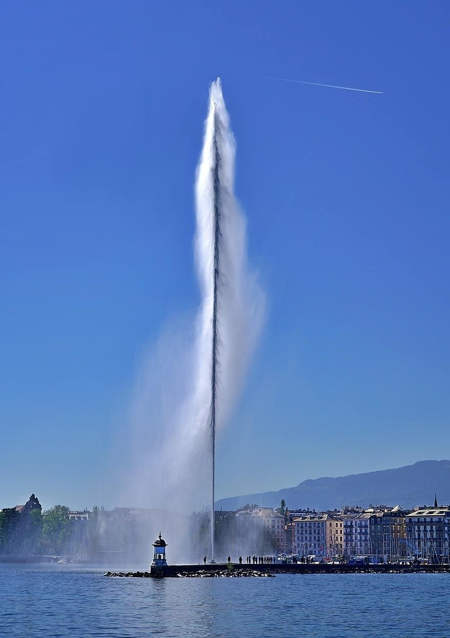 телефон обои, струя воды, струйка, ветер, Женева, Женевское озеро, озеро, маяк, обои на стену, изображение на рабочем столе, Hintergrundsbild