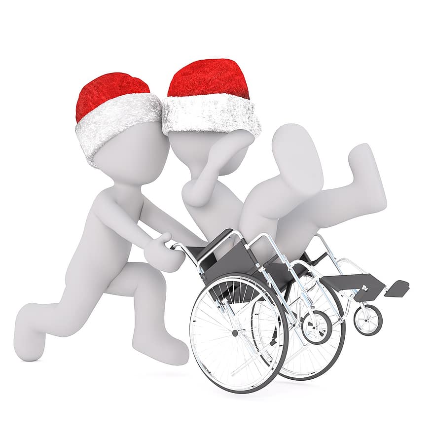 hombre blanco, modelo 3d, cuerpo completo, Sombrero de santa 3d, Navidad, sombrero de Santa, 3d, blanco, aislado, usuarios de silla de ruedas, ayudante