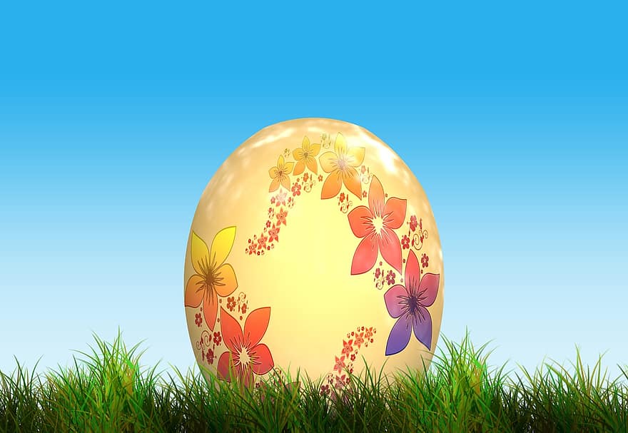 кружляти, Великдень, Пасхальне яйце, яйце, квітка, curlicue, трави, поспішати, зелений, луг, травинки