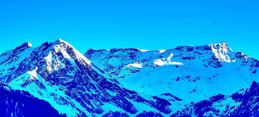 montañas, Alpes, invierno, naturaleza, nieve, montaña, pico de la montaña, paisaje, azul, hielo, cordillera