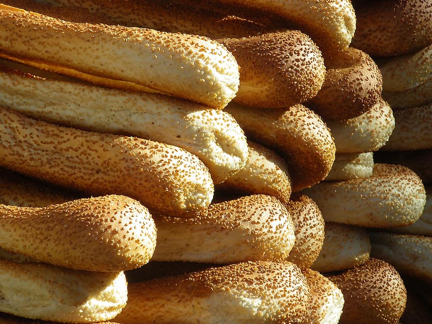 brød, baguette, sesamfrø, arabisk brød, smørbrød, bankett, marked, frø, sollys, stilleben, næring