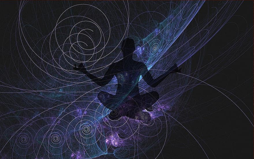 meditācija, joga, garīgs, zen, mieru, klusums, līdzsvaru, siluets, abstrakts, gaisma