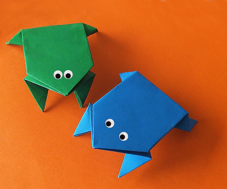 origami, Papierowe żaby, Japonia, kolorowy papier, robótki, sztuka papierowa, papier, rzemiosło, tła, kreatywność, zabawka