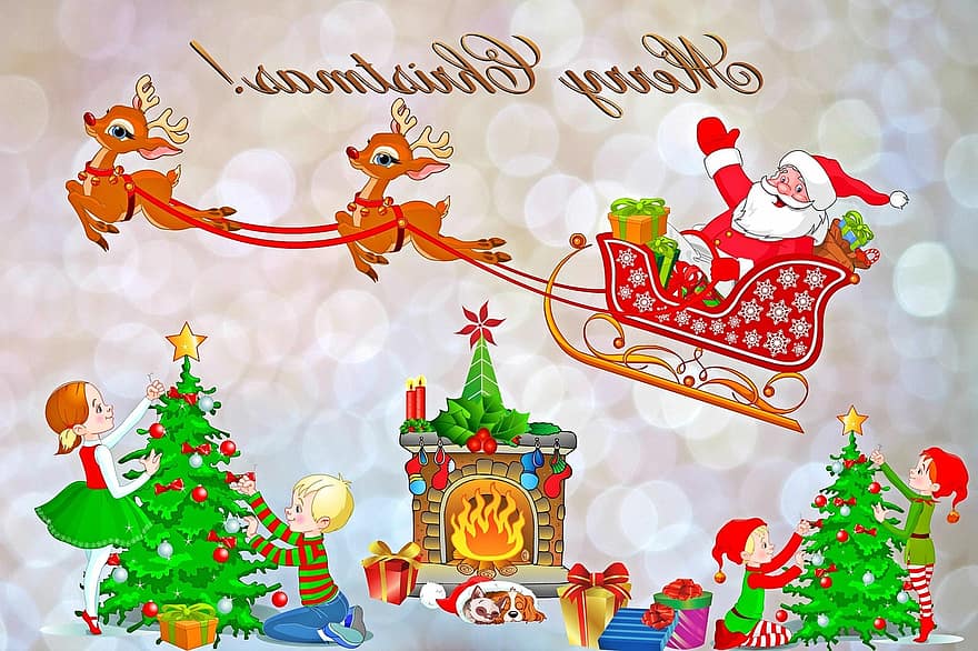 Navidad, tarjeta de Navidad, saludo de navidad, motivo navideño, árbol de Navidad, tarjeta de felicitación, mapa, estrella, bolas de cristo, decoración, alce
