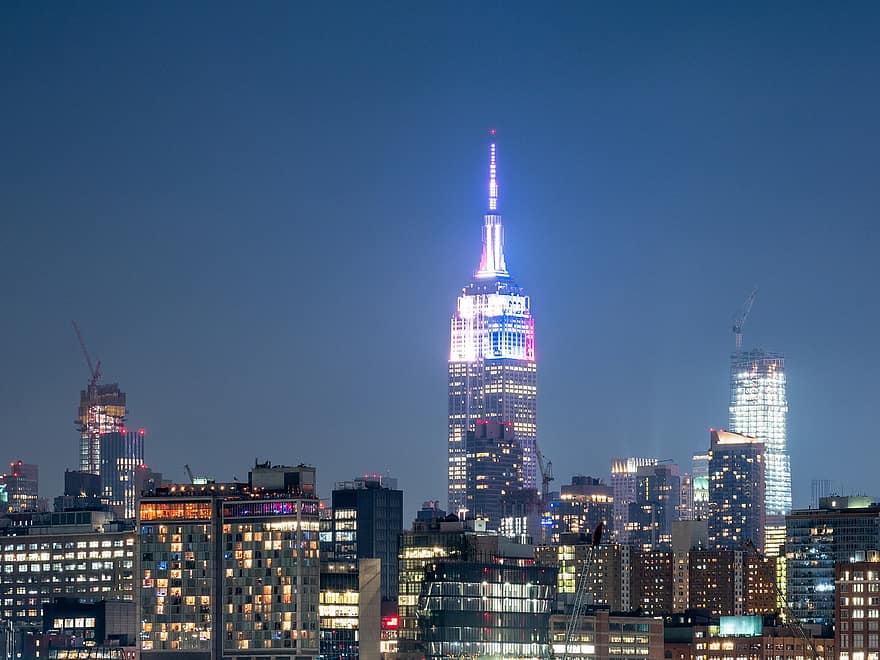 város, Empire State Building, New York, utazás, idegenforgalom, éjszaka, Manhattan, nyc, városkép, láthatár, építészet