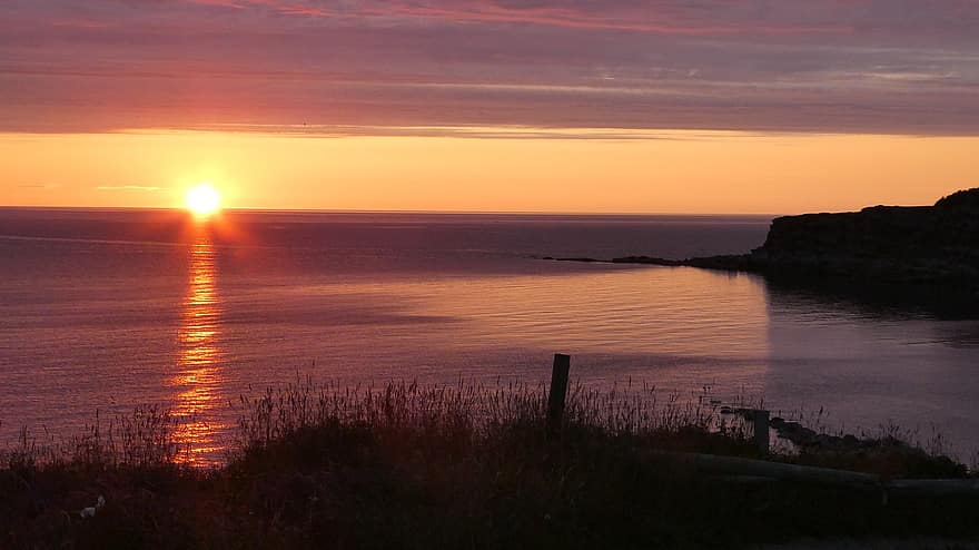 puesta de sol, Canadá, Terranova, costa, mar, paisaje