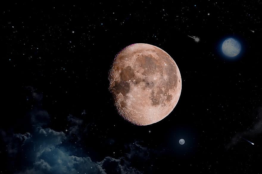 القمر ، الفضاء الخارجي ، الأقمار الصناعية الطبيعية ، الكون ، طبيعة ، النجوم