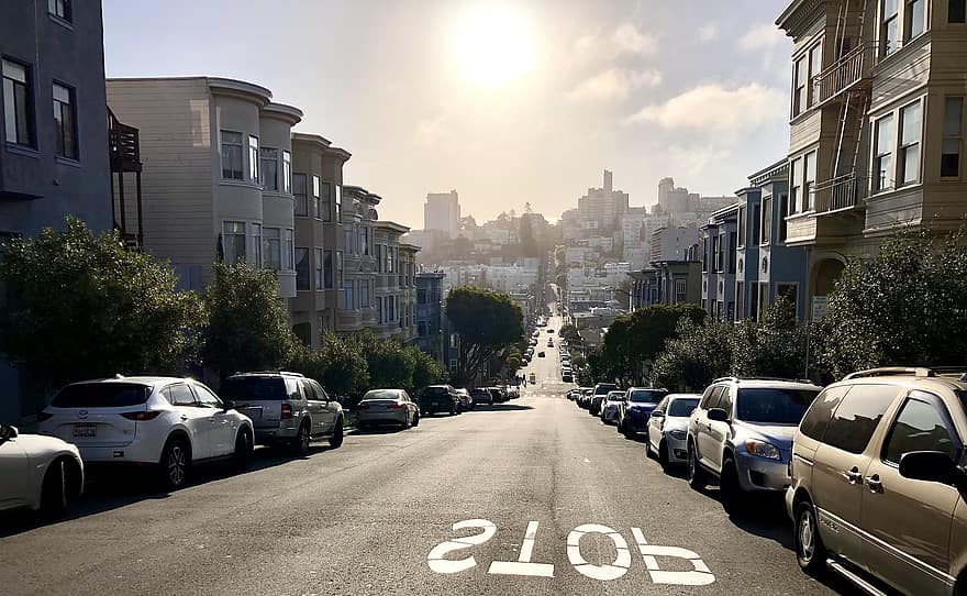 San Francisco, Californië, Lombard Street, weg, reizen, stad, stedelijk, auto, stadsleven, buitenkant van het gebouw, stadsgezicht