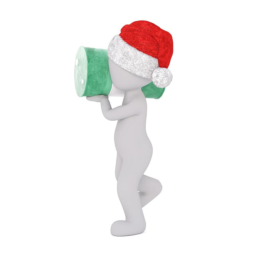 hombre blanco, modelo 3d, aislado, 3d, modelo, cuerpo completo, blanco, sombrero de Santa, Navidad, Sombrero de santa 3d, petróleo