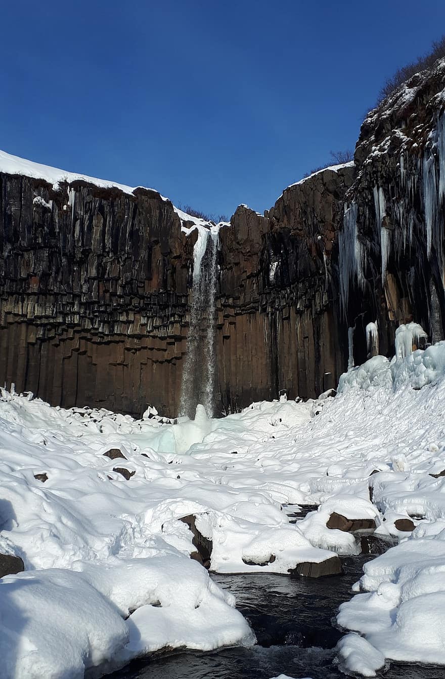 Исландия, каскада, природа, зима, студ, водопад