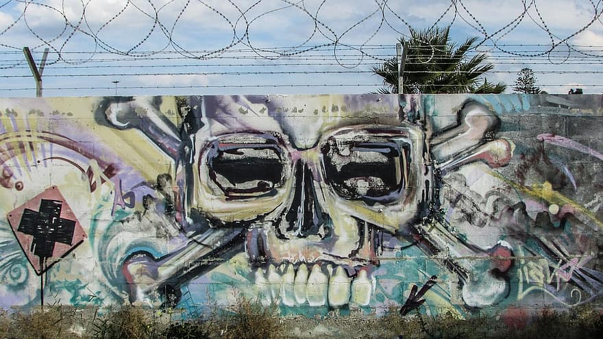 graffiti, væg, by-, teenage, advarsel