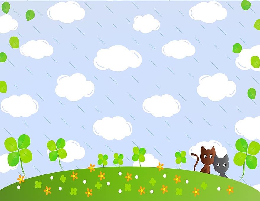 Τοπίο με τις γάτες, Γάτα, τριφύλλι, τοπίο, φύση, ζώο, φαντασία, φως, Βροχερό σύννεφο, καλοκαίρι, υφή