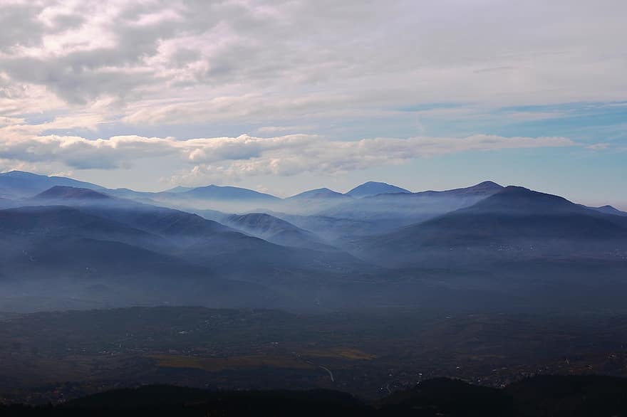 góry, Natura, mgła, macedonia, skopje, sceneria, krajobraz, szczyt, chmury