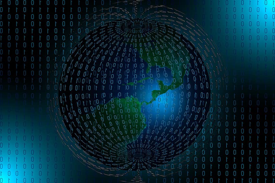 двоичный, код, земной шар, Америка, континенты, компьютер, цифровой, сеть, программирование, интернет, связь