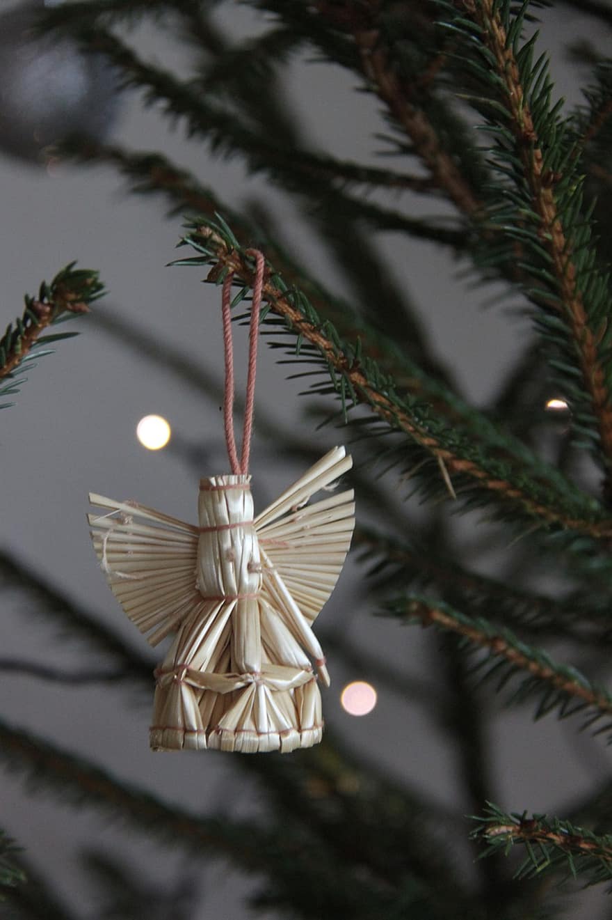 anjo, enfeite, árvore, Natal, decoração, anjo da guarda, época de Natal, cartões comemorativos, celebração, fundo, advento