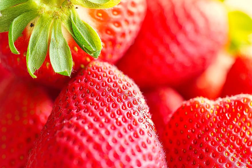 jordgubbar, frukt, mogna jordgubbar, mat, makro, jordgubbe, friskhet, närbild, mogen, äta nyttigt, bärfrukt