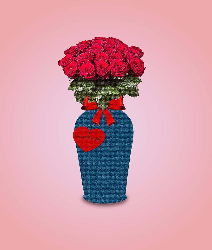 квіти, ваза, троянди, подарунок, романтичний, кохання, дизайн