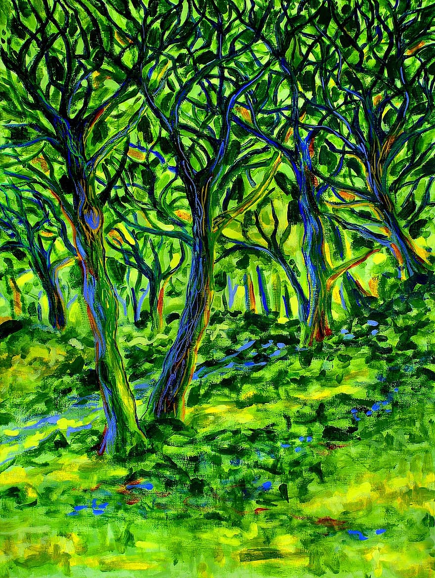 Landscape Painting, Postimpressionisme, Colourist, Acrylic Painting, Fantasy, Magic, Deciduous Trees, Forest, Lush