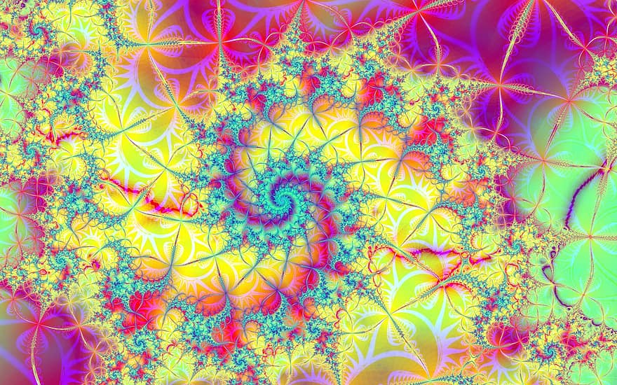 fraktal, spiralformet, abstrakt, baggrund, vortex, gul, digital kunst, kunst, spabad, mønster, psykedelisk