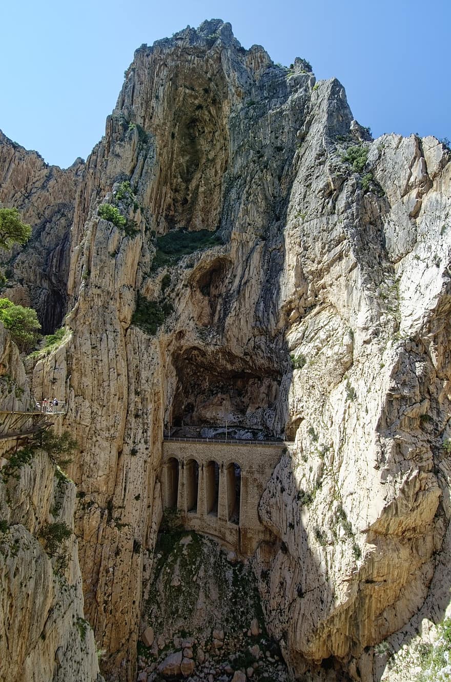 akmenys, kieta siena, slėnyje, kanjonas, Ispanija, Andalūzija, Malagos provincija, camino del rey, caminito del rey, karališkasis kelias, kalnai