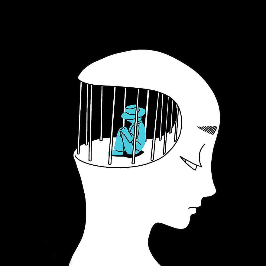 Prisoner, Brain, Captivity, Thinking, Limitation, Wisdom, Control, Utopia, Surreality, Cartoon, Painting