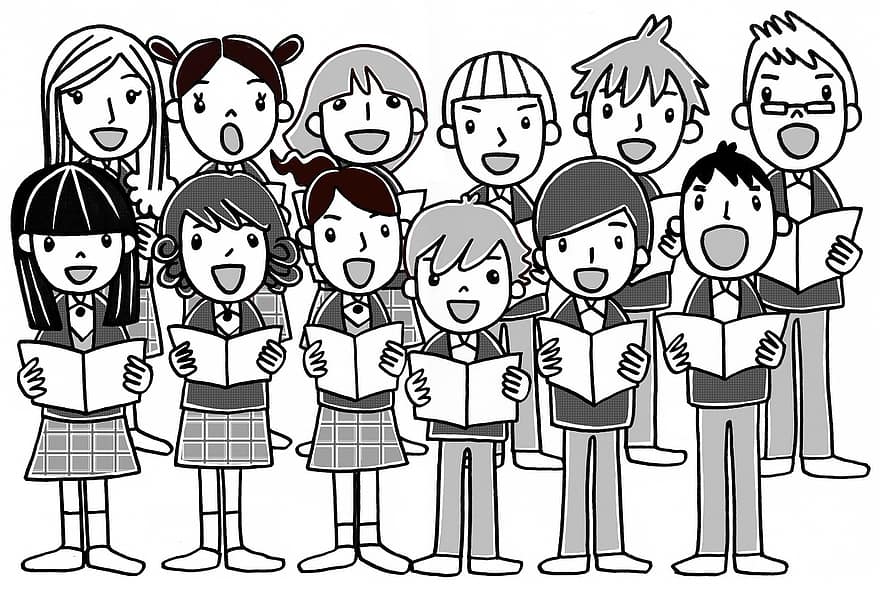 गायन, बच्चे, गीत, गाओ, बच्चा, छात्र, स्कूल