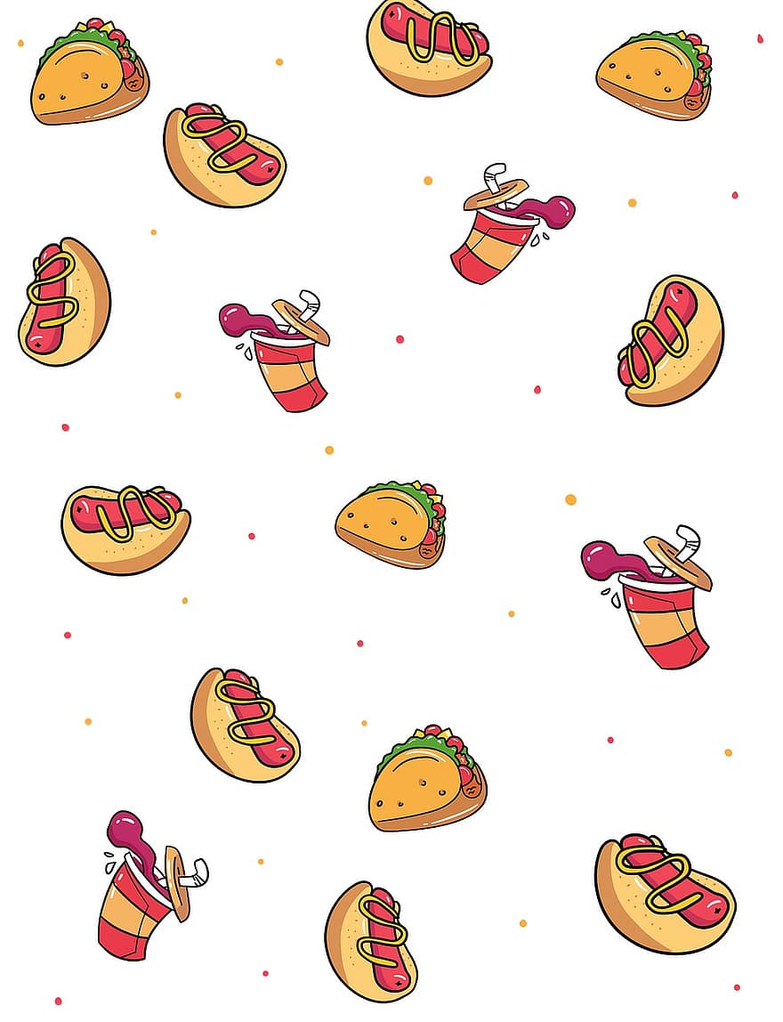 Ātrā ēdināšana, Ātrās ēdināšanas zīmējums, Ātrās ēdināšanas fons, sviestmaize, hotdog sviestmaizes, soda