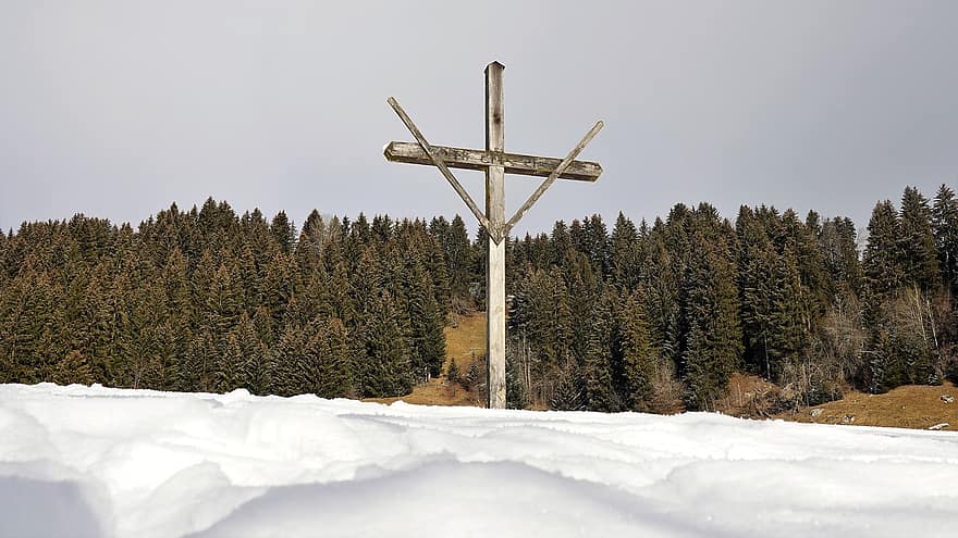 십자가, 눈, 숲, 나무, 눈이 내리는, 얼음, 겨울, 경치, 자연, 브리겔, 서셀바