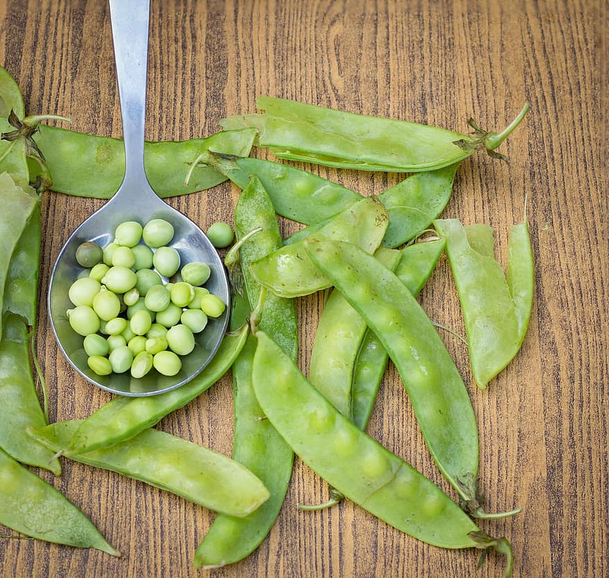 Peas, Snow Peas, Green Peas, food, freshness, organic, vegetable, close-up, wood, green color, table