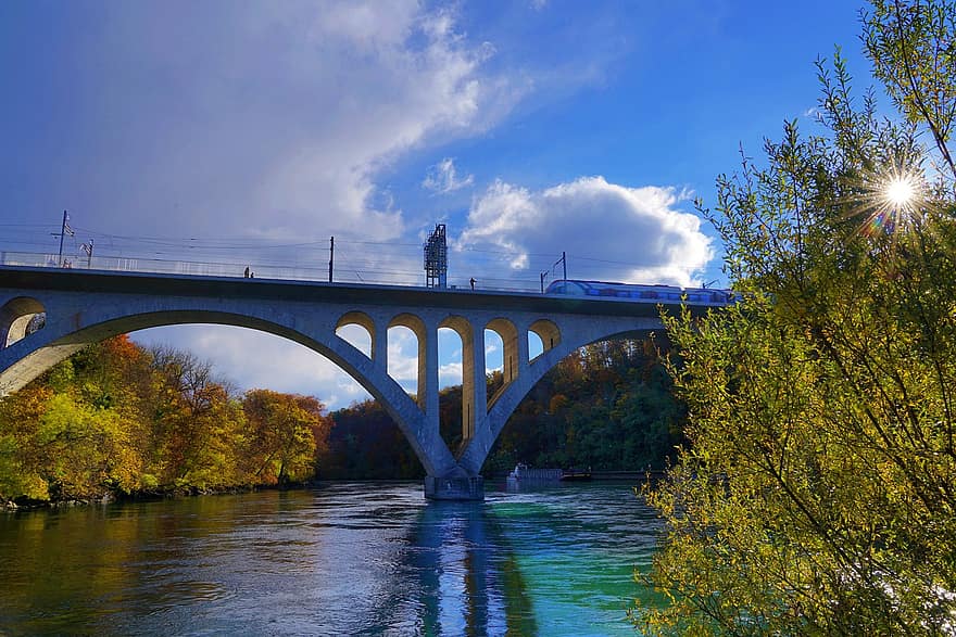 Brücke, Viadukt, Kreuzung, Fluss, Rhône, arve, Natur, Landschaft, fallen, Jahreszeit, Reise