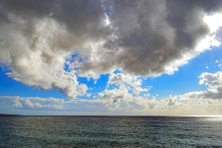 море, небо, хмари, горизонт, природи, морський пейзаж, хмарний пейзаж, океану, блакитний, літо, хмара