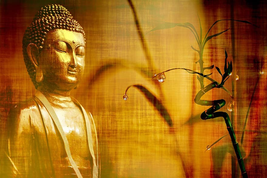 bambus, papírnictví, Buddha, tapeta na zeď, Pozadí, listy, větev, bokeh, papír, grunge, vinobraní