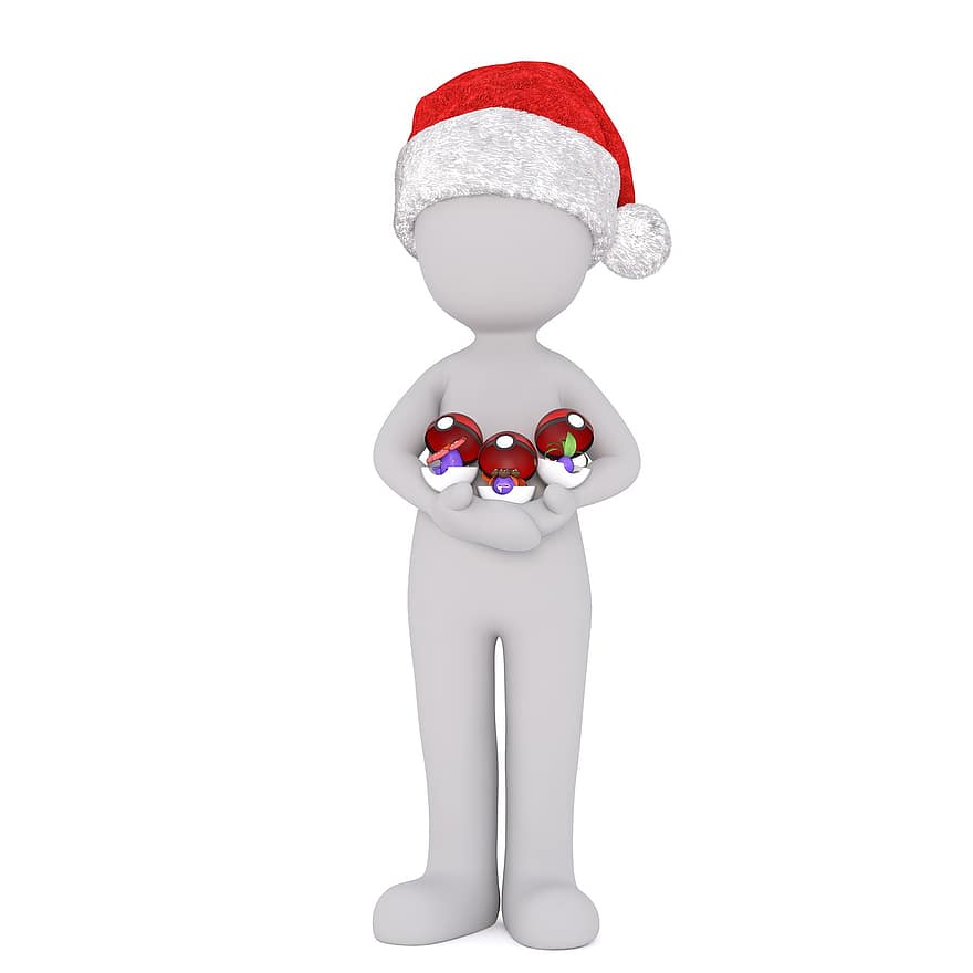 білий самець, 3D модель, ізольовані, 3d, модель, повне тіло, білий, капелюх Санта, Різдво, 3D Санта hat, покемон