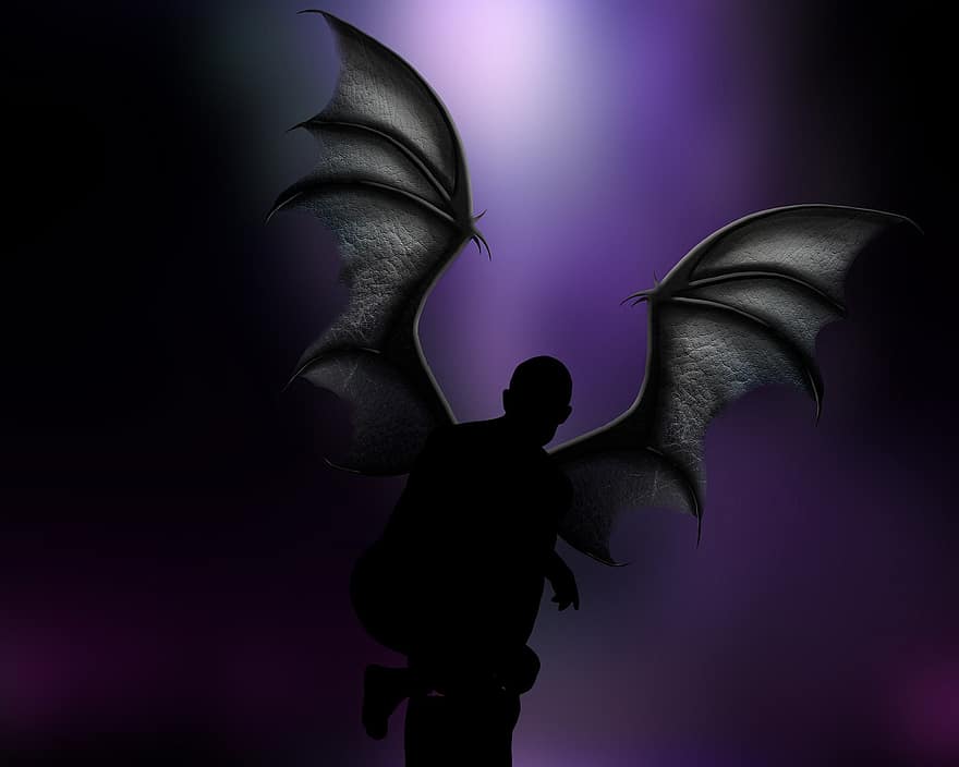박쥐, 날개, 흡혈귀, 차가운, 실루엣, 검은, 무서움, 위엄 있는, 밤, 어두운, 생물