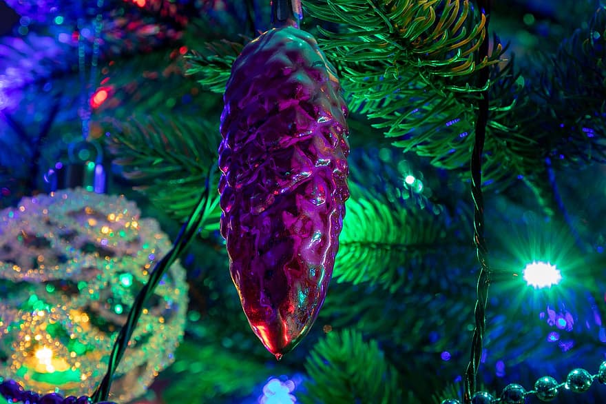 pohon Natal, kerucut pinus, lampu Natal, hari Natal, ornamen Natal, dekorasi Natal, dekorasi natal, ornamen, dekorasi