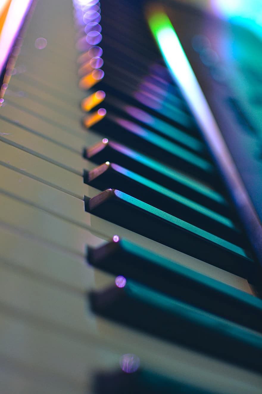 Piano Keys, Synthesizer, Music, Keyboard, Musical Instrument, Close Up, close-up, backgrounds, multi colored, equipment, abstract