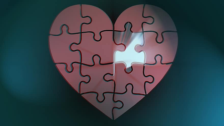 puzzel, hart-, licht, geluk, puzzels, verhouding, verbondenheid, belofte, symbool, stukjes van de puzzel, loyaliteit