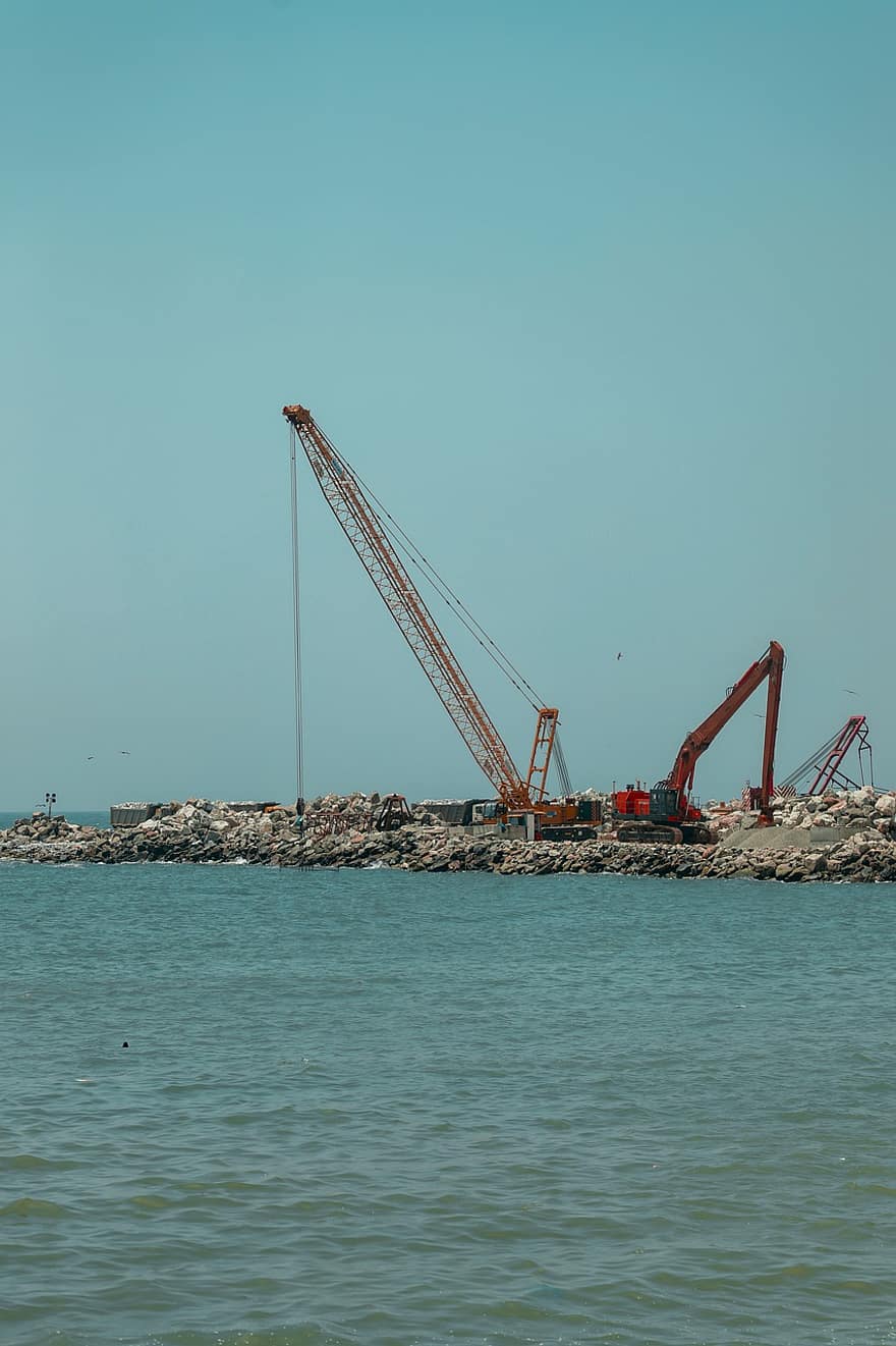 Cranes, Port, Sea, Thiruvananthapuram, Trivandrum, Kerala, India, Vizhinjam Port, Kerala Beach, Coast, Ocean