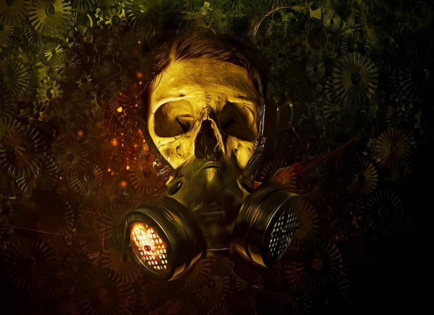 maska ​​gazowa, gaz, maska, czaszka, koła zębate, ciemny, scifi, science-fiction, piasek, światło, Elektryczność