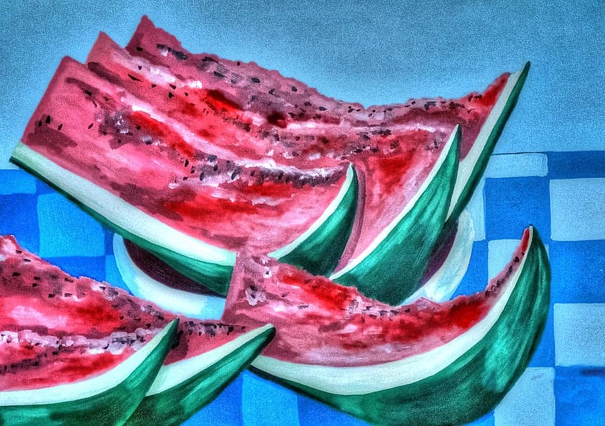 watermeloen, oliepastels
