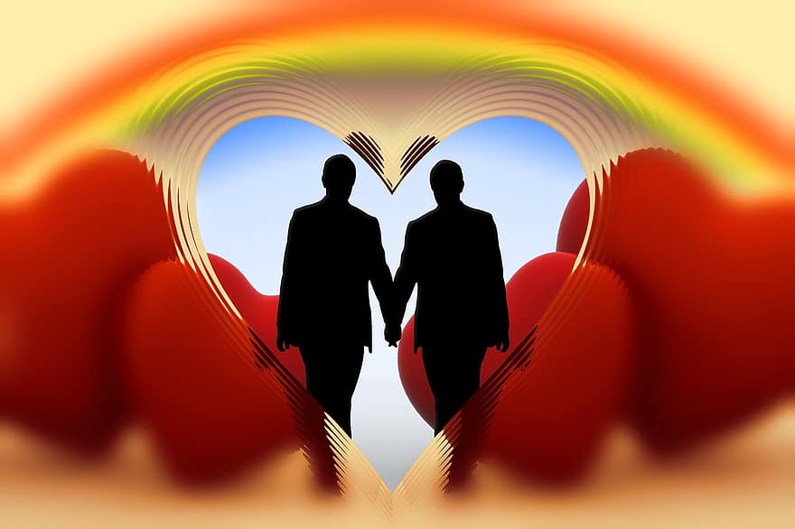 Regenbogen, Mann, Homosexualität, Fröhlich, Partner, Katzen, Hände, Herz, Liebe, Glück, abstrakt