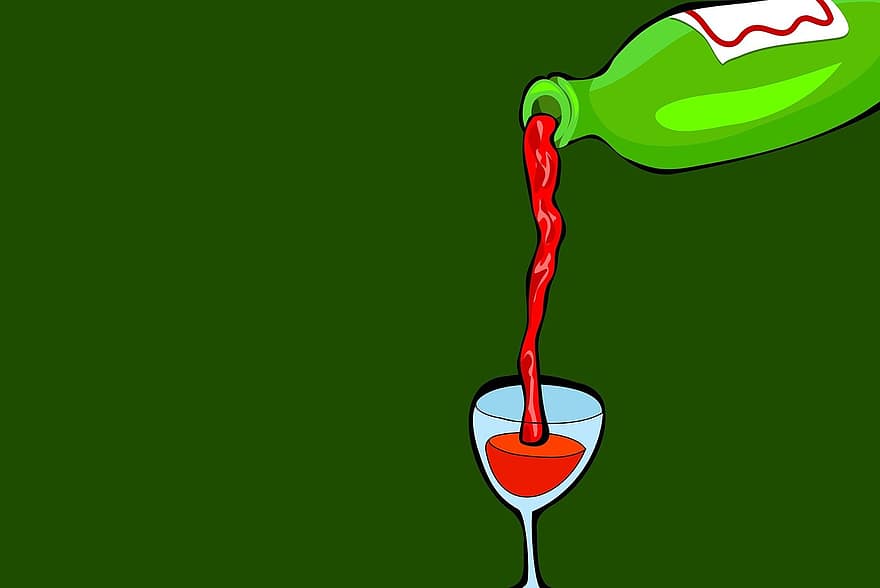 bor, vörösbor, üveg, alkohol, ital, önt, öntés, folyékony, rajzfilm, borospohár, copyspace