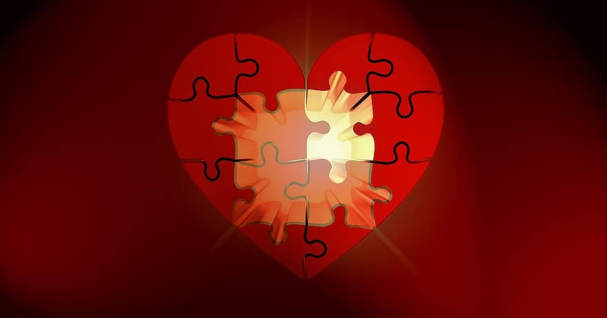hádanka, srdce, světlo, štěstí, hádanky, vztah, spojitost, slib, symbol, kousky puzzle, věrnost