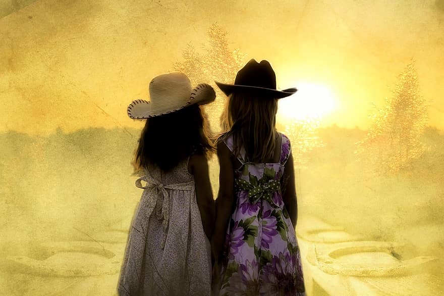 Western, Sisters, Summer, Children, Girl, Childhood, Cute, Brothers And Sisters, Happy Children, Background, Sun