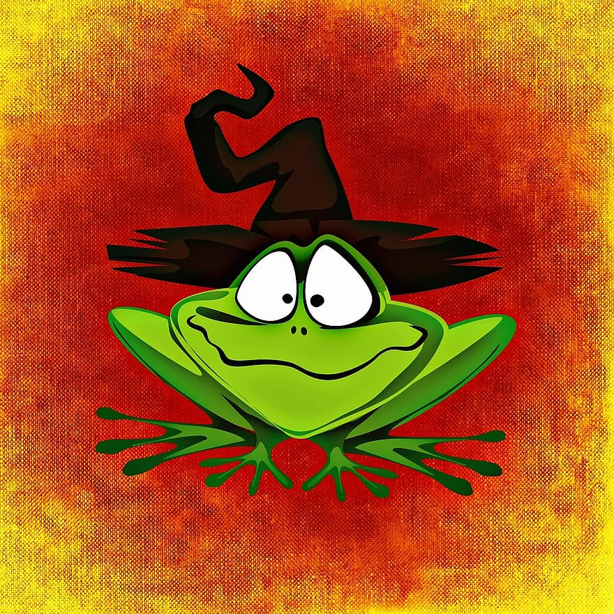 rã, chapéu, dia das Bruxas, figura, feliz Dia das Bruxas, engraçado