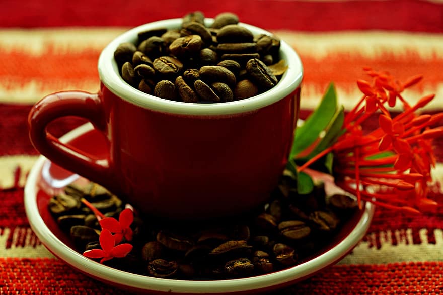 Kaffee, Kaffeebohnen, geröstete Kaffeebohnen, Nahansicht, Getränk, Bohne, Kaffeetasse, Frische, Koffein, Lebensmittel, Hintergründe