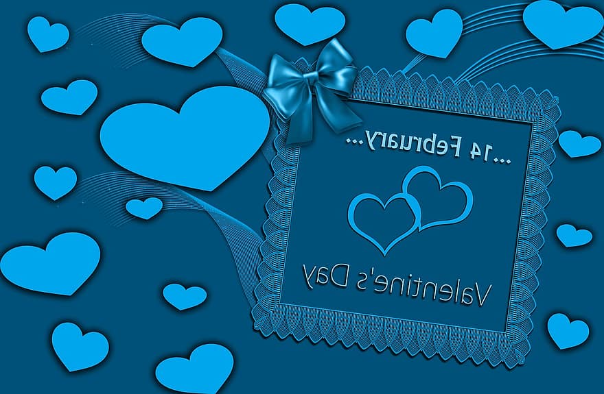 fijne Valentijnsdag, kaart, viering, Valentijn, hart-, blauw, kleur, romantisch