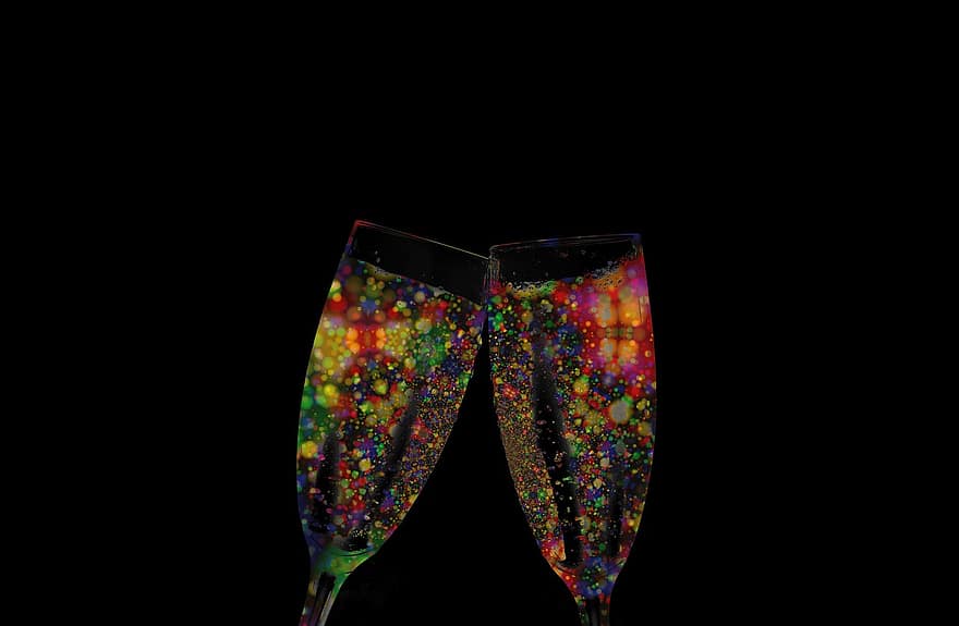 шампанское, бокалы для шампанского, красочный, день нового года, Канун Нового года, примыкать, Прост