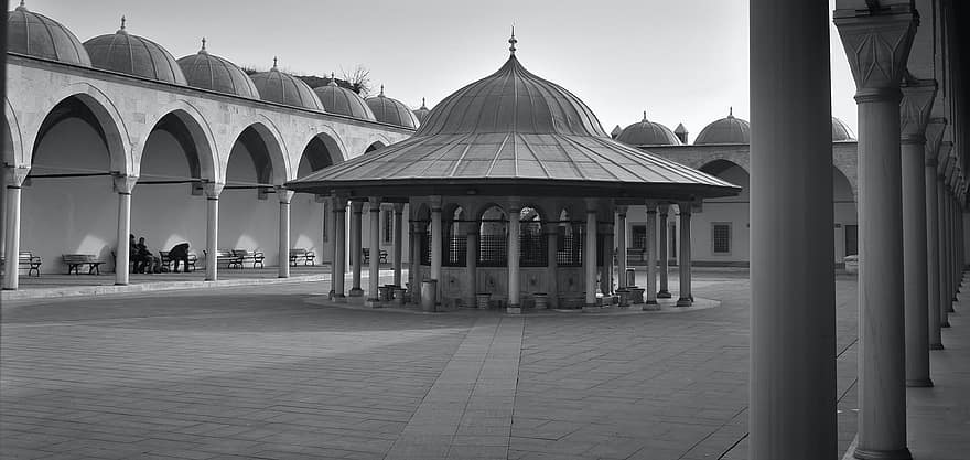 Mosque, Religion, Black And White, Turkey