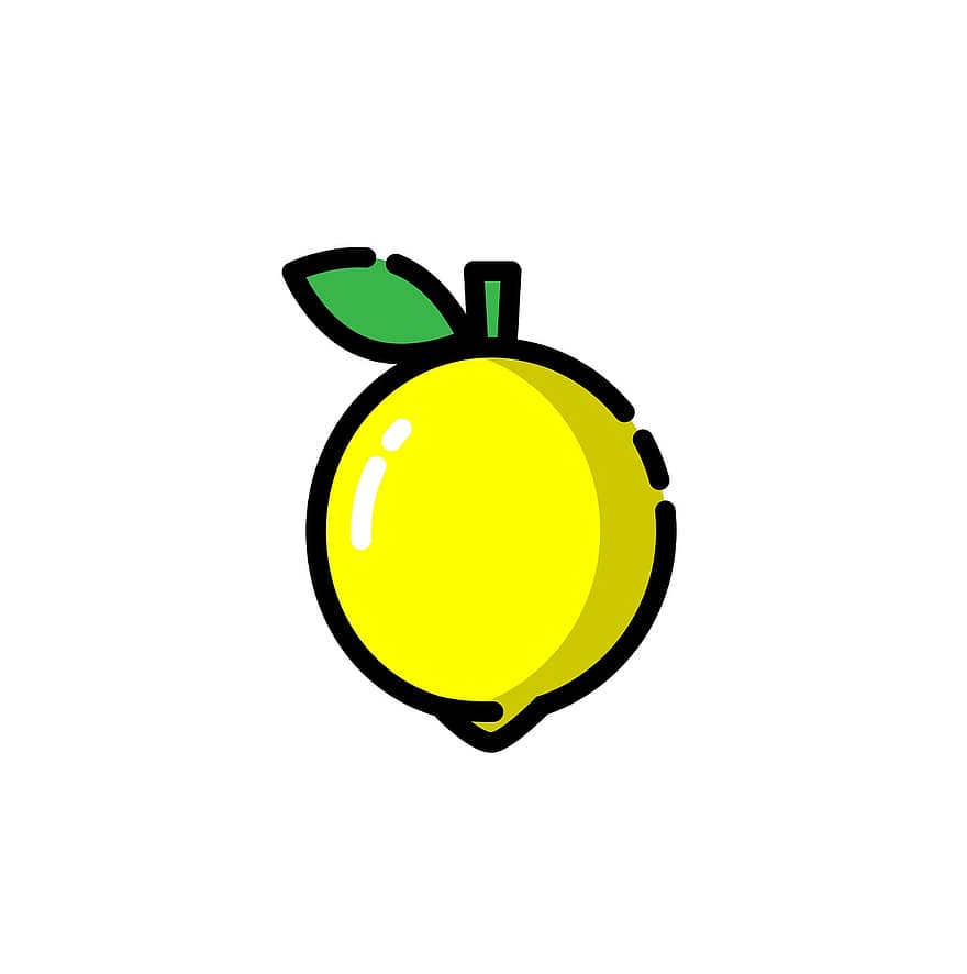 лимон, фрукты, значок, желтый лимон, питание, современный стиль, мультфильм, Лимонный значок, Милый лимон, Значок Фрукты, Mbe Style